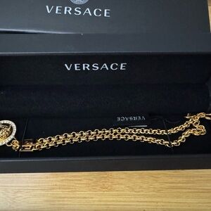 Authentic Versace Medusa Gold Tone Crystal Pendant Necklace With Box And Papers